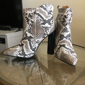 Snake Skin Patterned Leather Booties